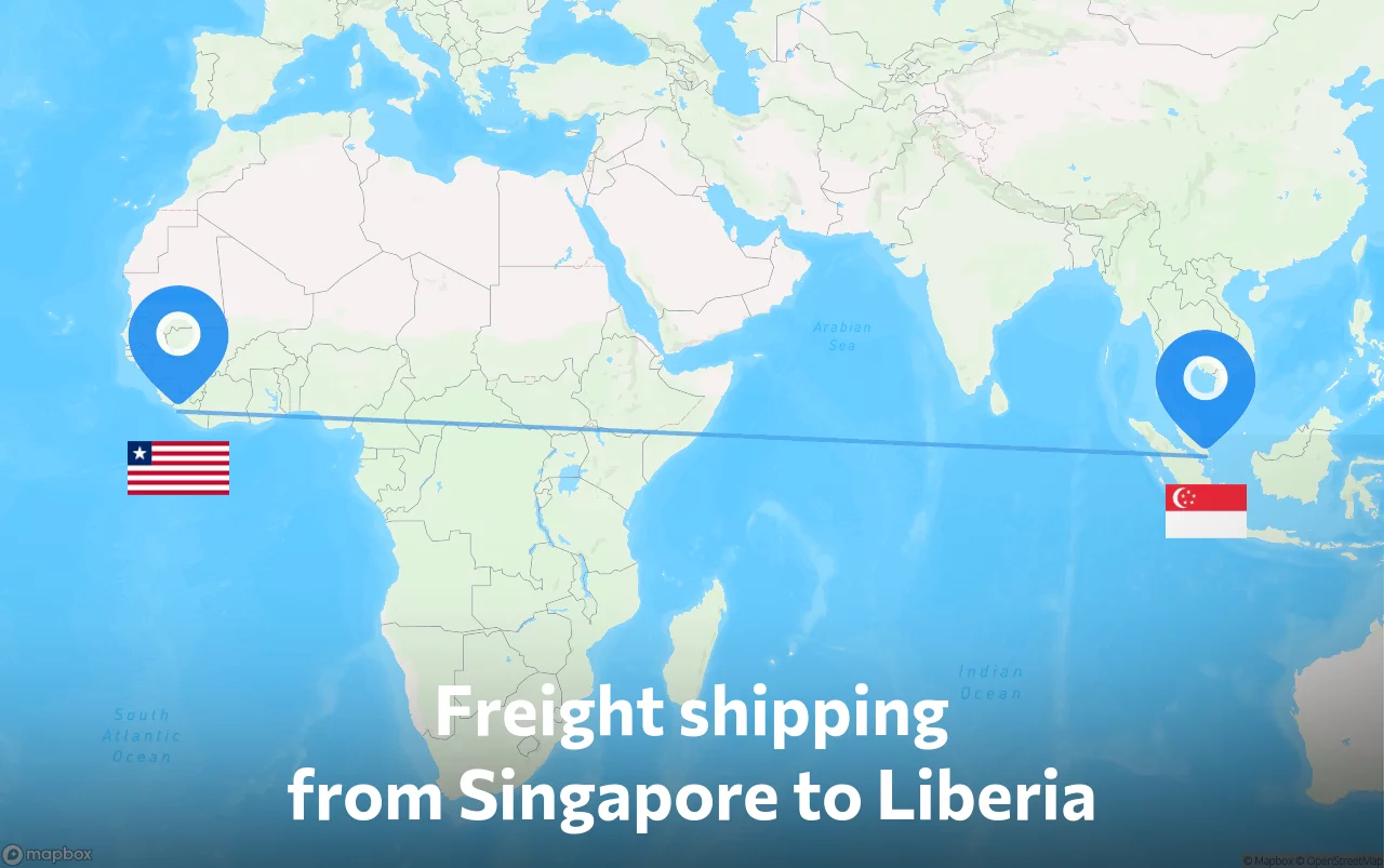 Shipping route from Singapore to Liberia