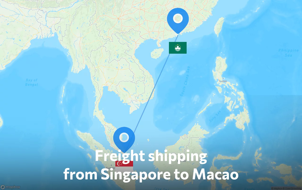 Shipping route from Singapore to Macao