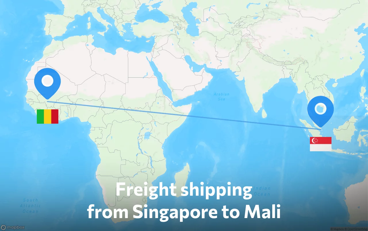 Shipping route from Singapore to Mali