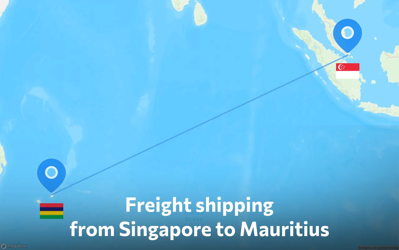 Shipping route from Singapore to Mauritius