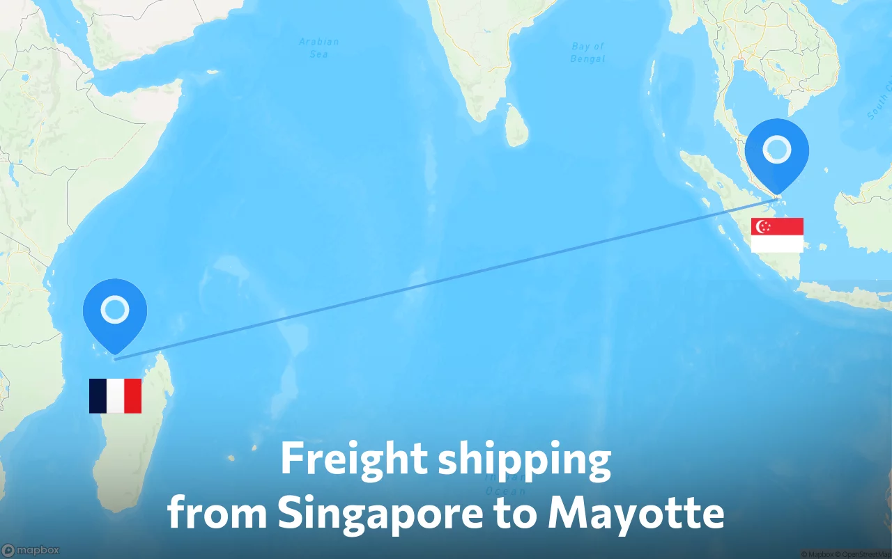 Shipping route from Singapore to Mayotte