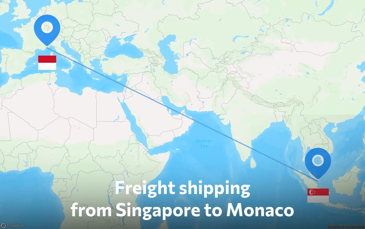Shipping route from Singapore to Monaco