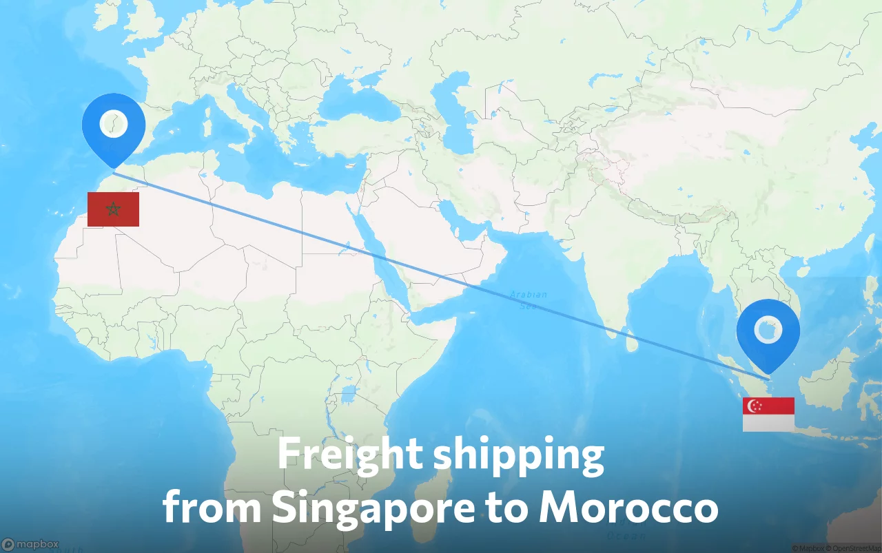 Shipping route from Singapore to Morocco