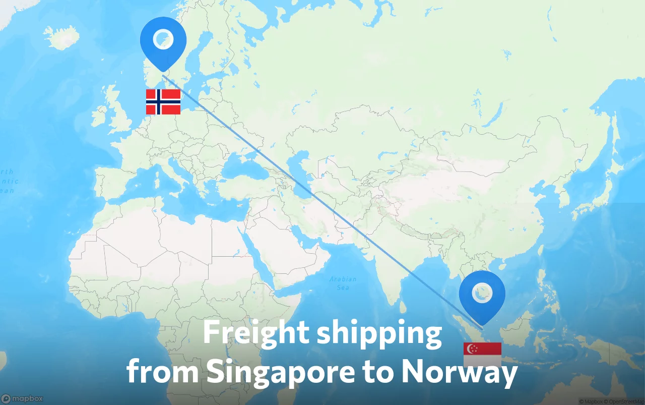 Shipping route from Singapore to Norway