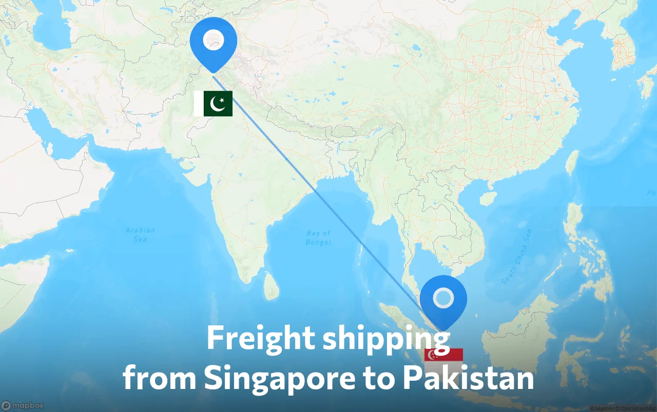 Shipping route from Singapore to Pakistan
