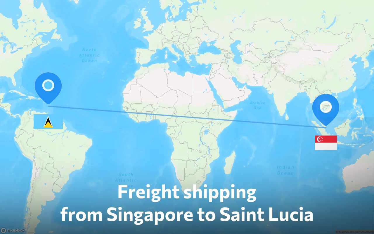 Shipping route from Singapore to Saint Lucia