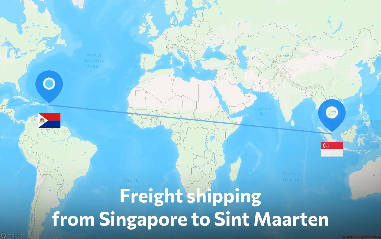 Shipping route from Singapore to Sint Maarten