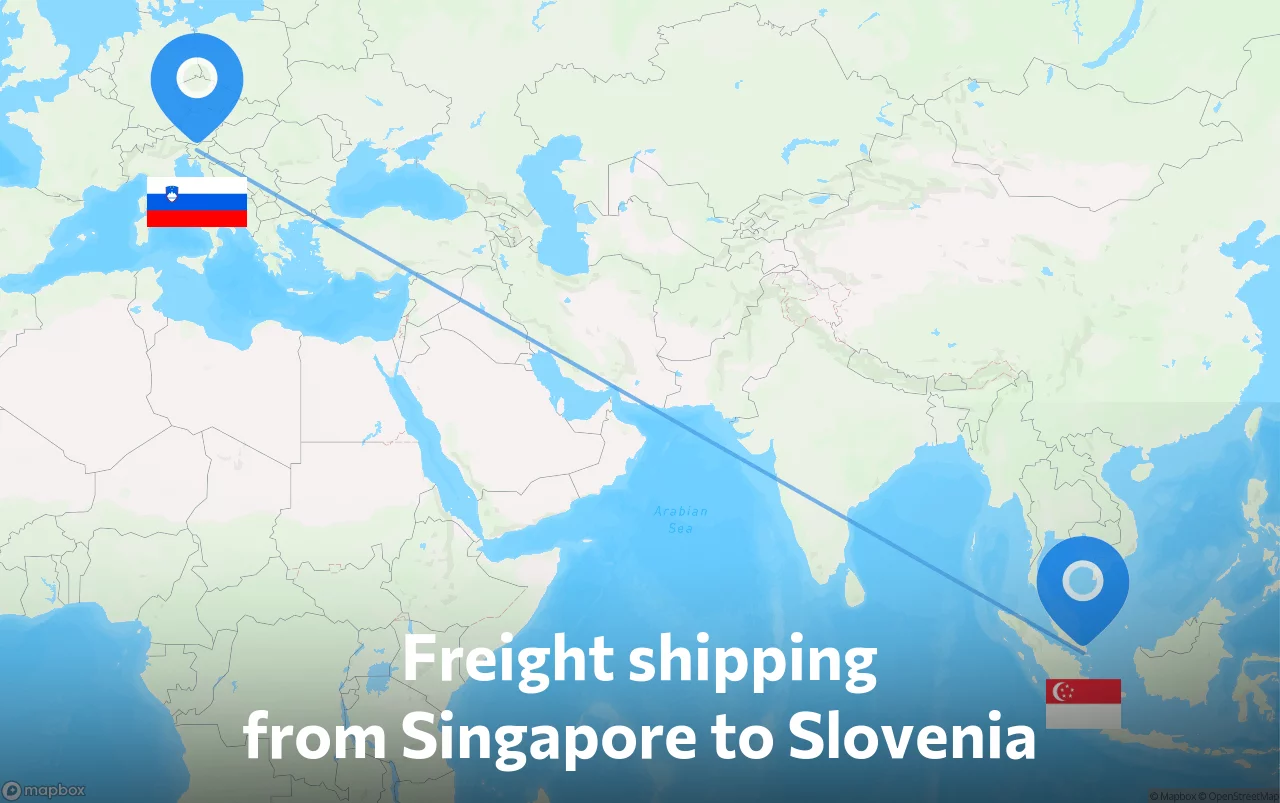 Shipping route from Singapore to Slovenia
