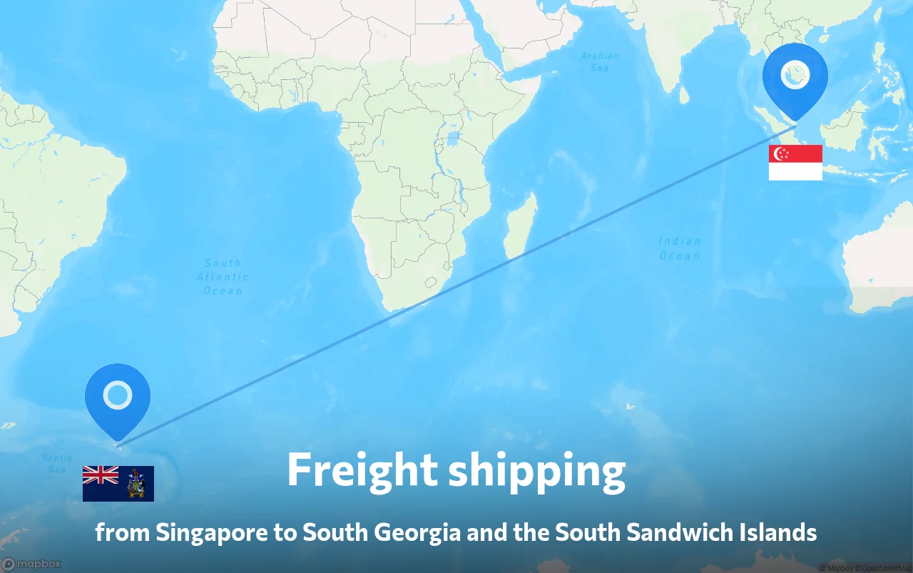 Shipping route from Singapore to South Georgia and the South Sandwich Islands