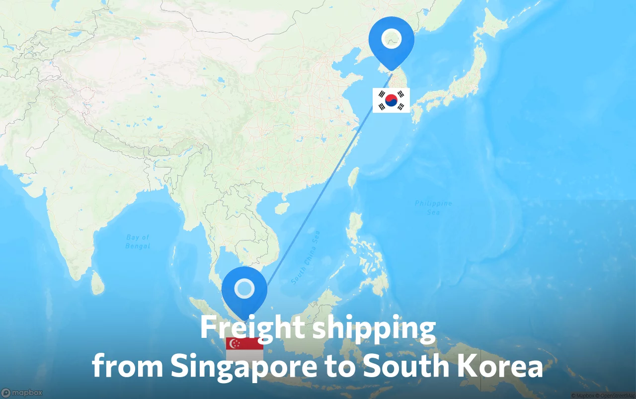 Shipping route from Singapore to South Korea