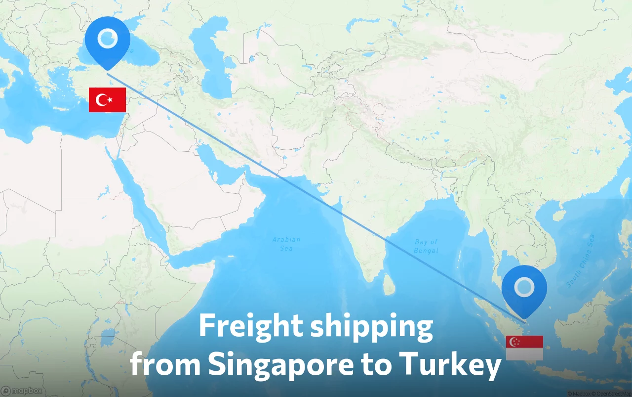 Shipping route from Singapore to Turkey