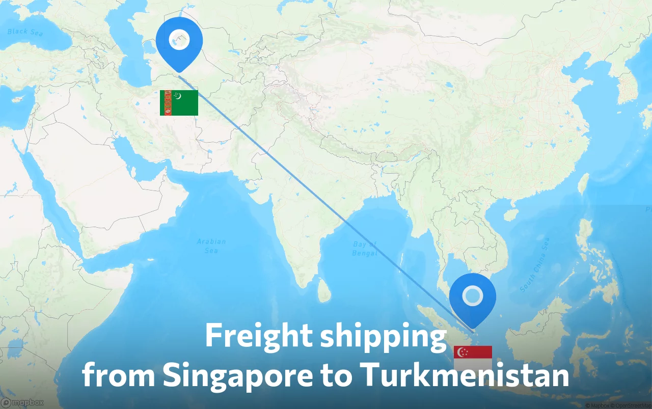 Shipping route from Singapore to Turkmenistan