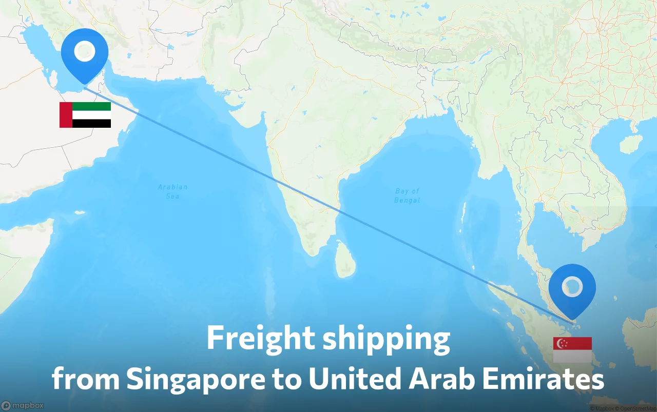 Shipping route from Singapore to United Arab Emirates