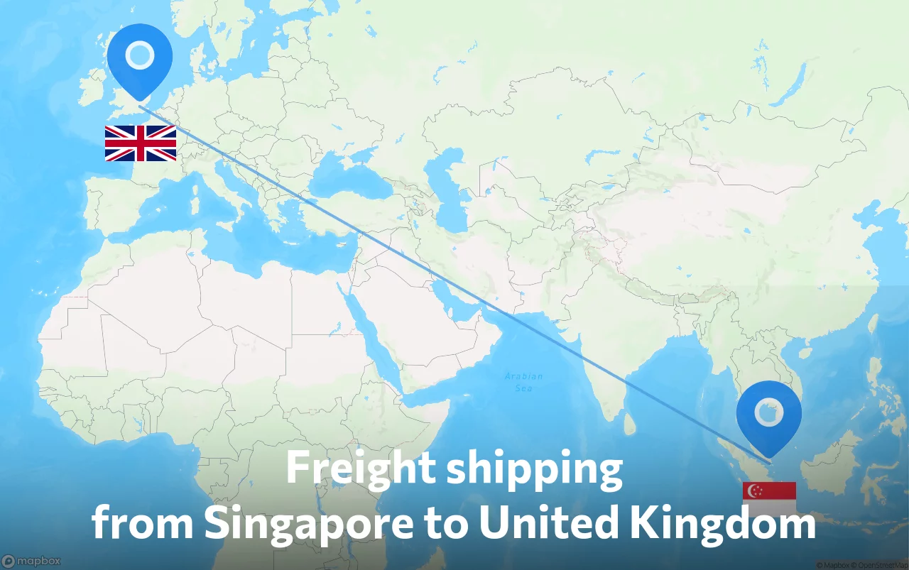 Shipping route from Singapore to United Kingdom