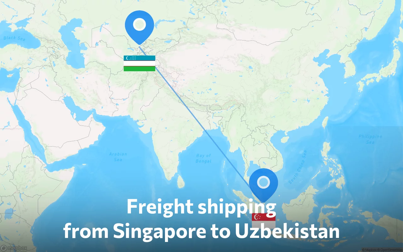 Shipping route from Singapore to Uzbekistan