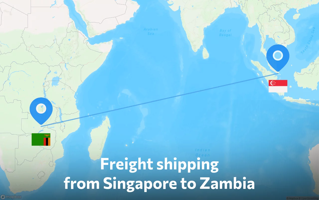 Shipping route from Singapore to Zambia