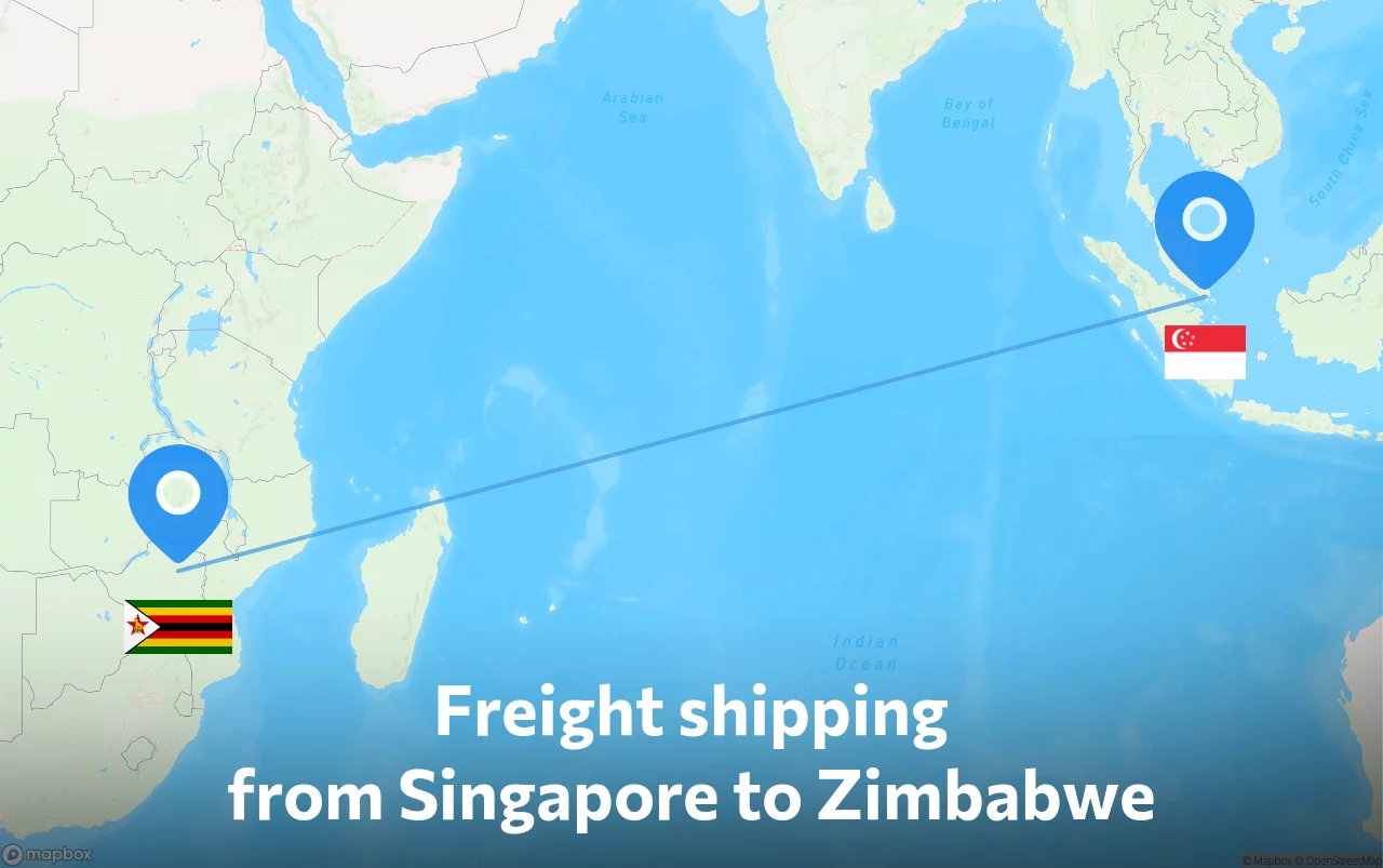 Shipping route from Singapore to Zimbabwe