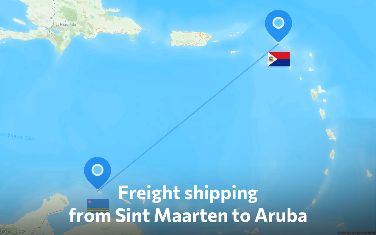 Shipping route from Sint Maarten to Aruba