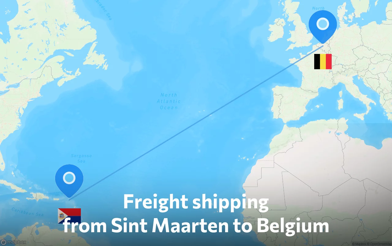 Shipping route from Sint Maarten to Belgium
