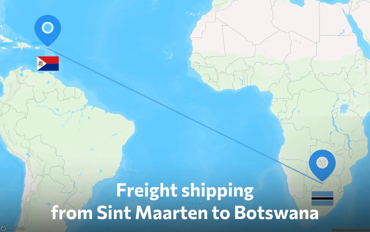 Shipping route from Sint Maarten to Botswana