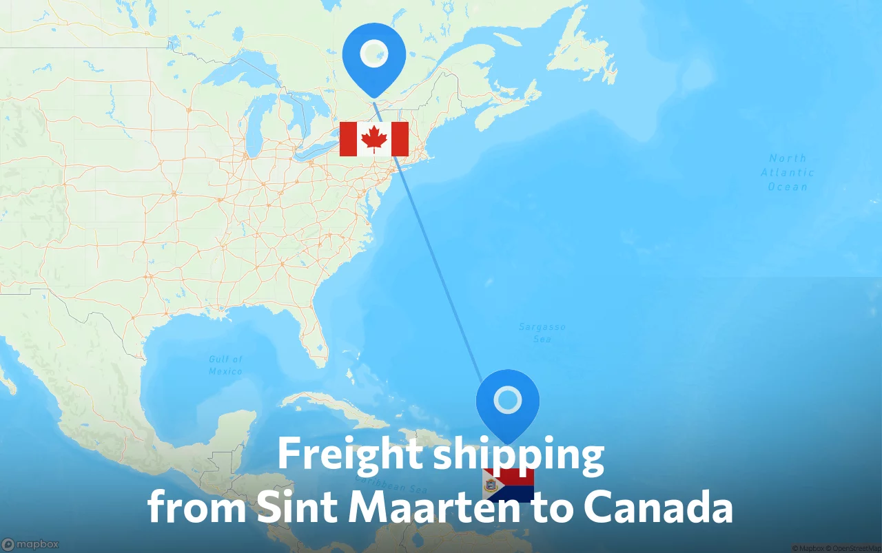 Shipping route from Sint Maarten to Canada