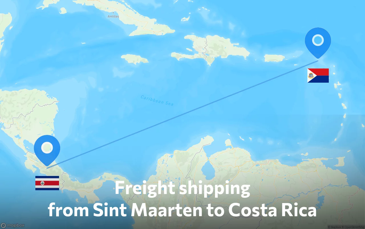 Shipping route from Sint Maarten to Costa Rica