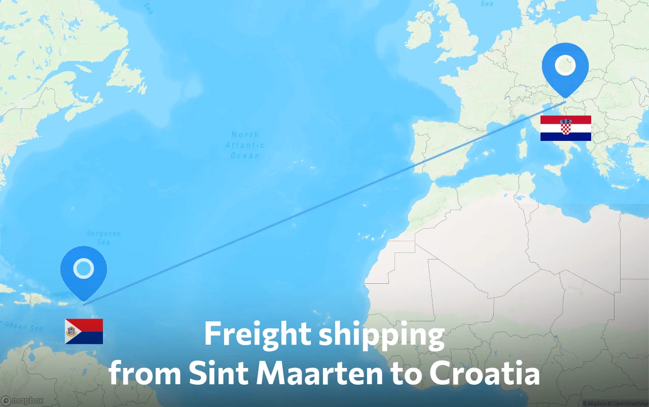 Shipping route from Sint Maarten to Croatia