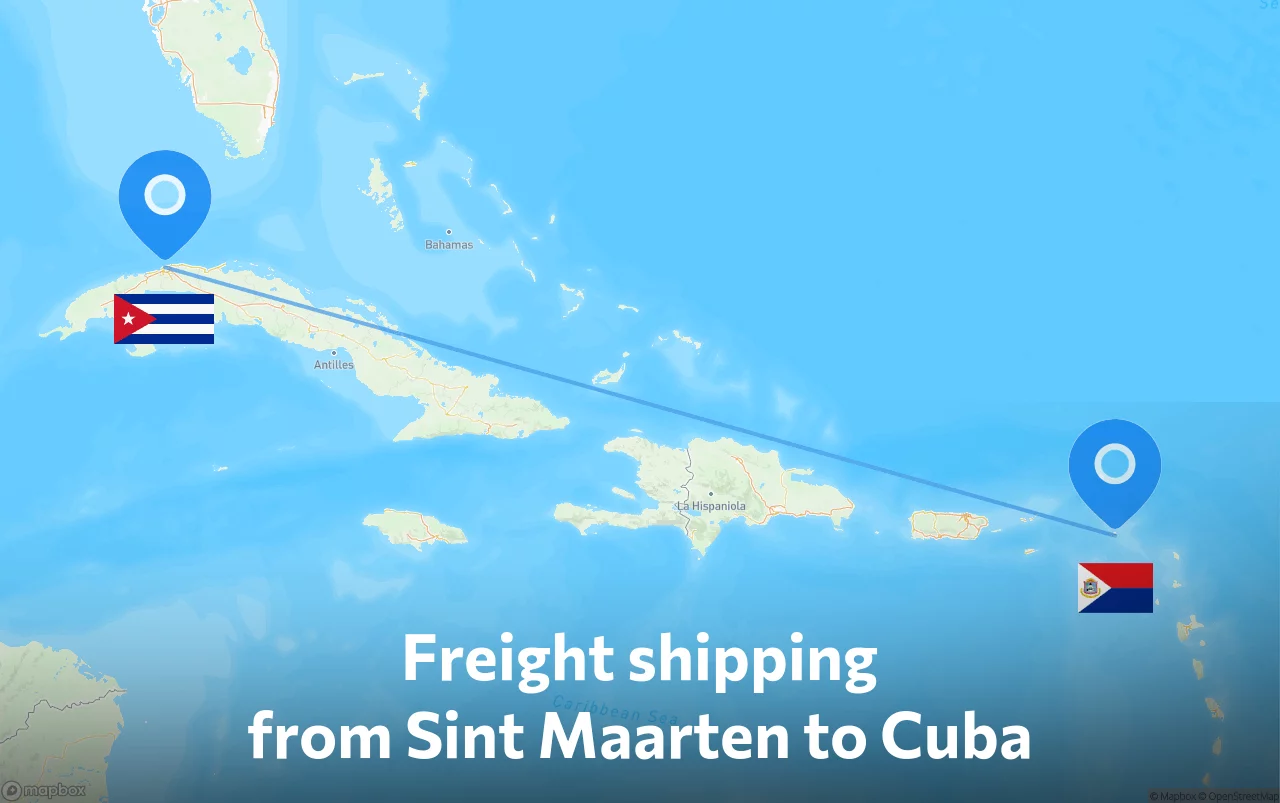 Shipping route from Sint Maarten to Cuba