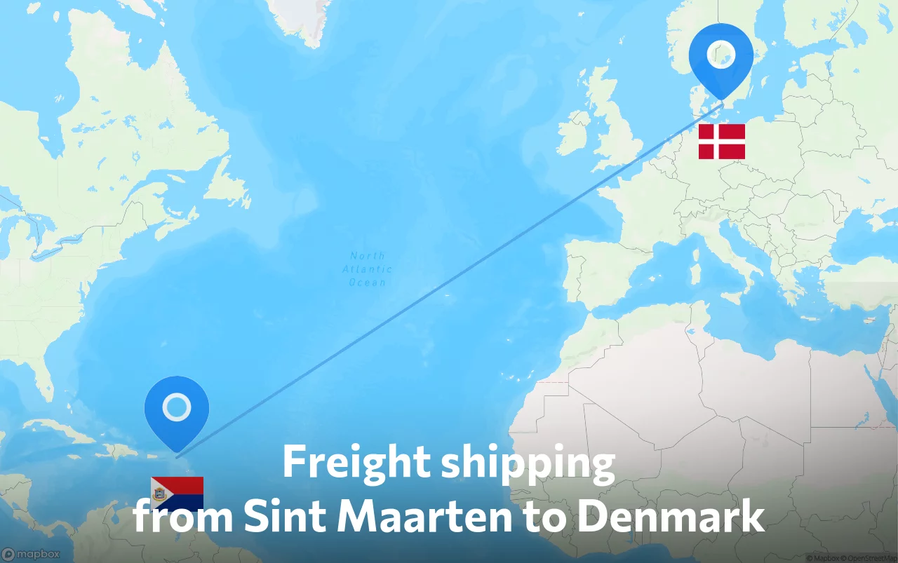 Shipping route from Sint Maarten to Denmark