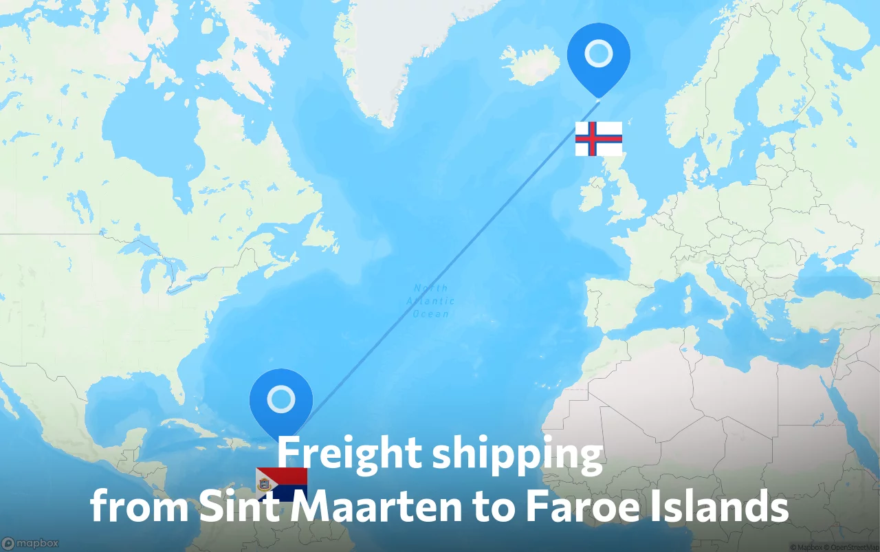 Shipping route from Sint Maarten to Faroe Islands