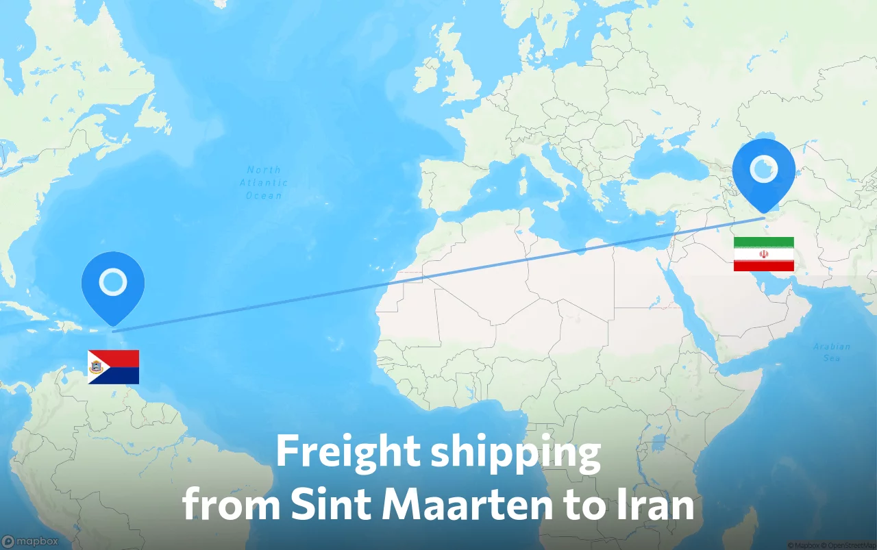 Shipping route from Sint Maarten to Iran