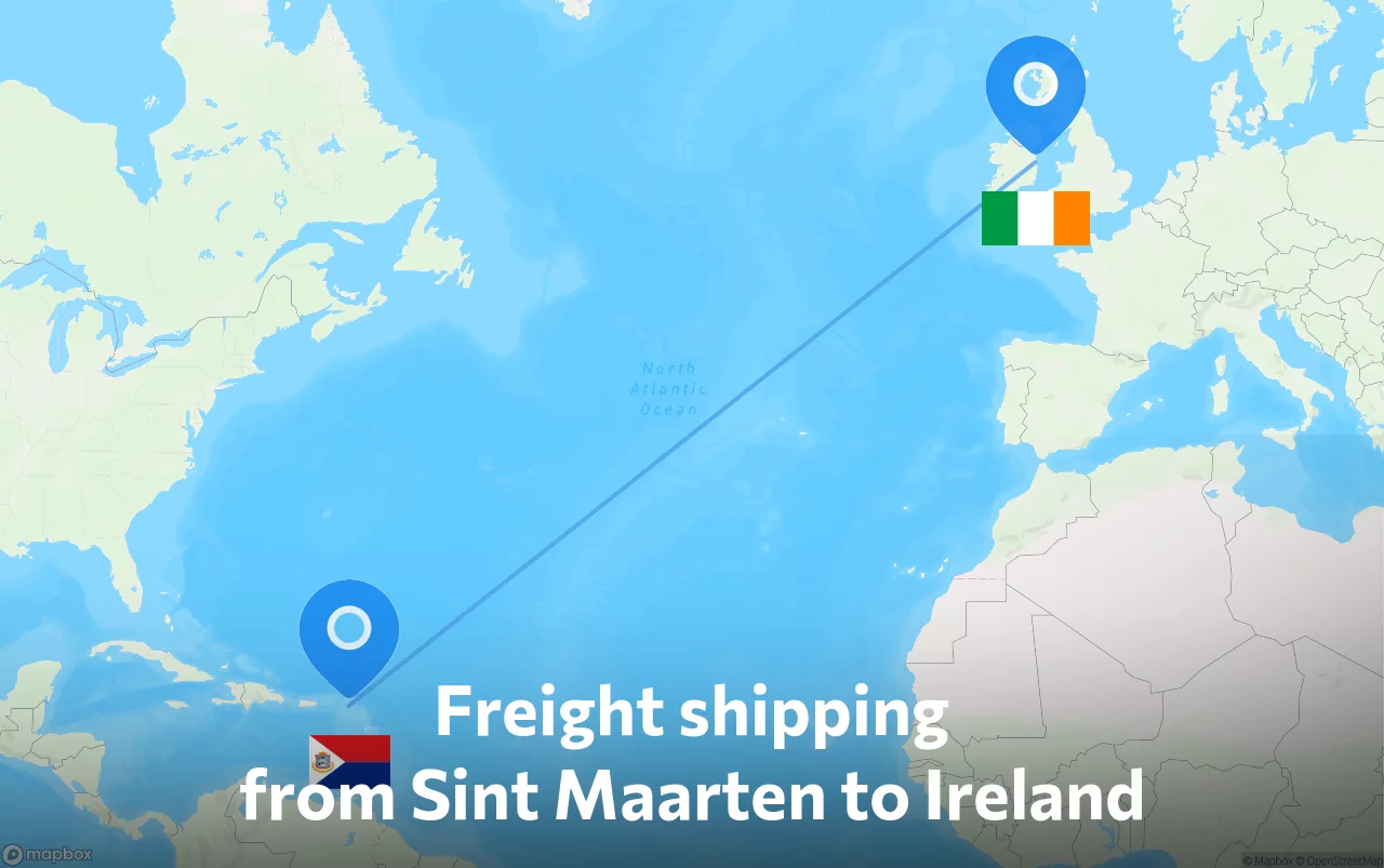 Shipping route from Sint Maarten to Ireland