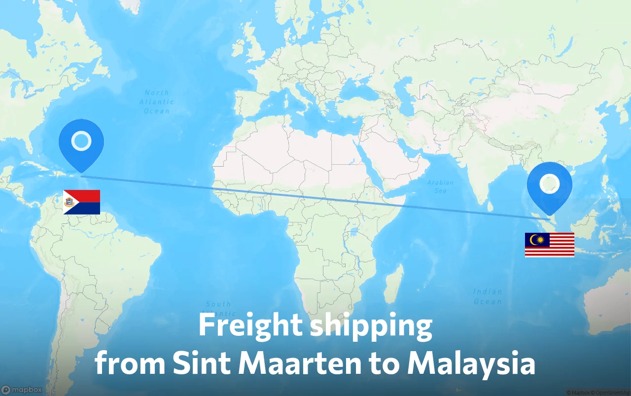 Shipping route from Sint Maarten to Malaysia