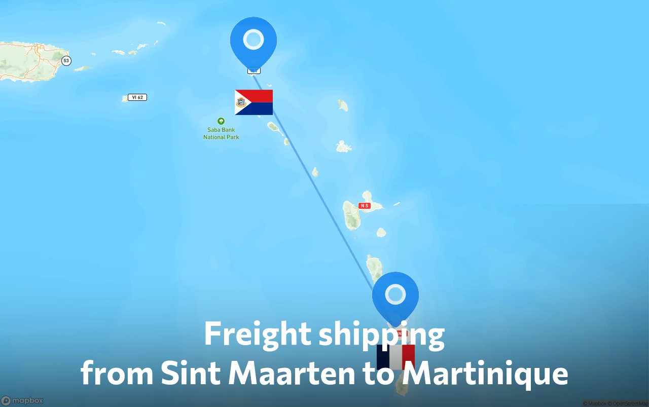 Shipping route from Sint Maarten to Martinique