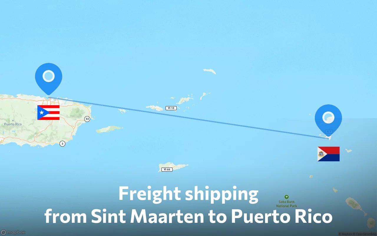 Shipping route from Sint Maarten to Puerto Rico