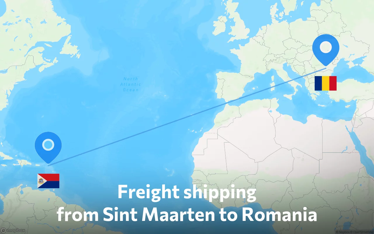Shipping route from Sint Maarten to Romania