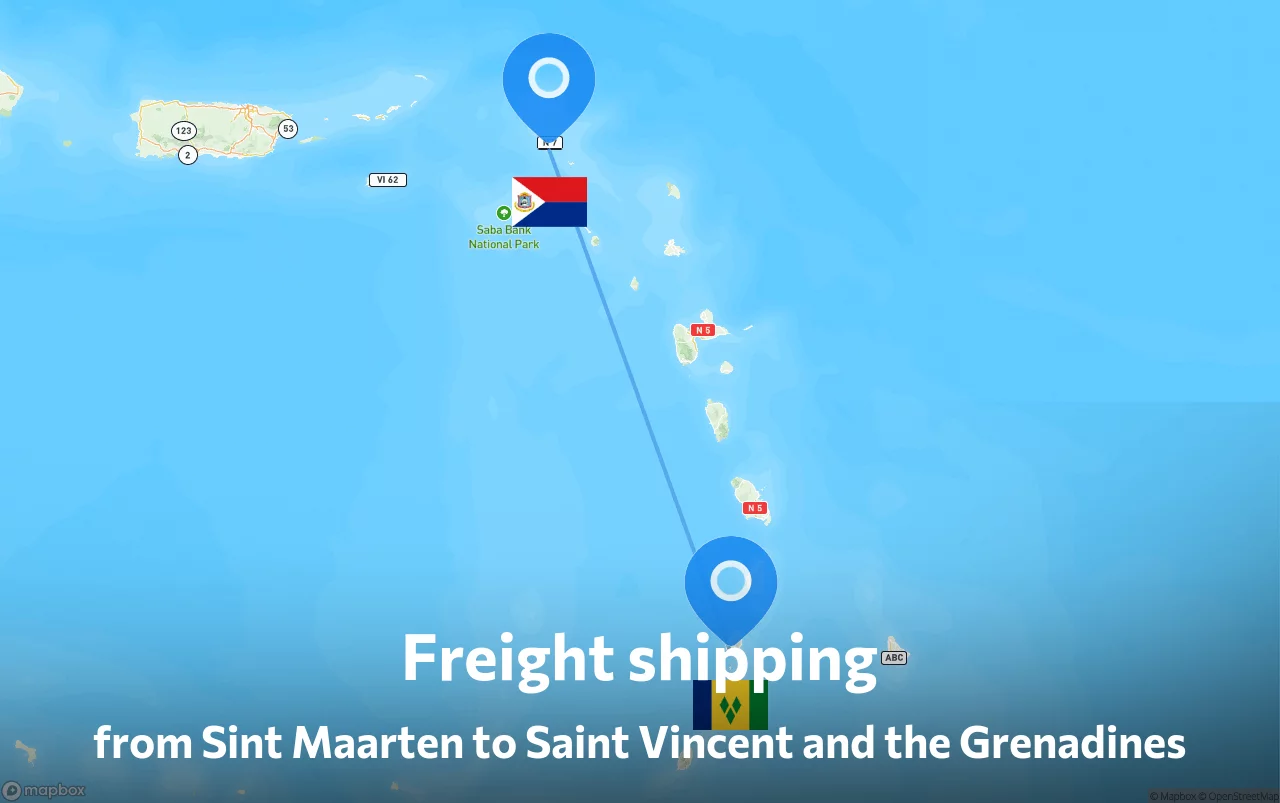 Shipping route from Sint Maarten to Saint Vincent and the Grenadines