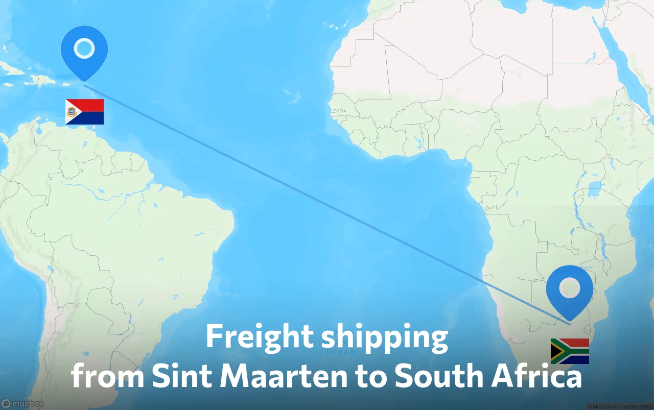 Shipping route from Sint Maarten to South Africa