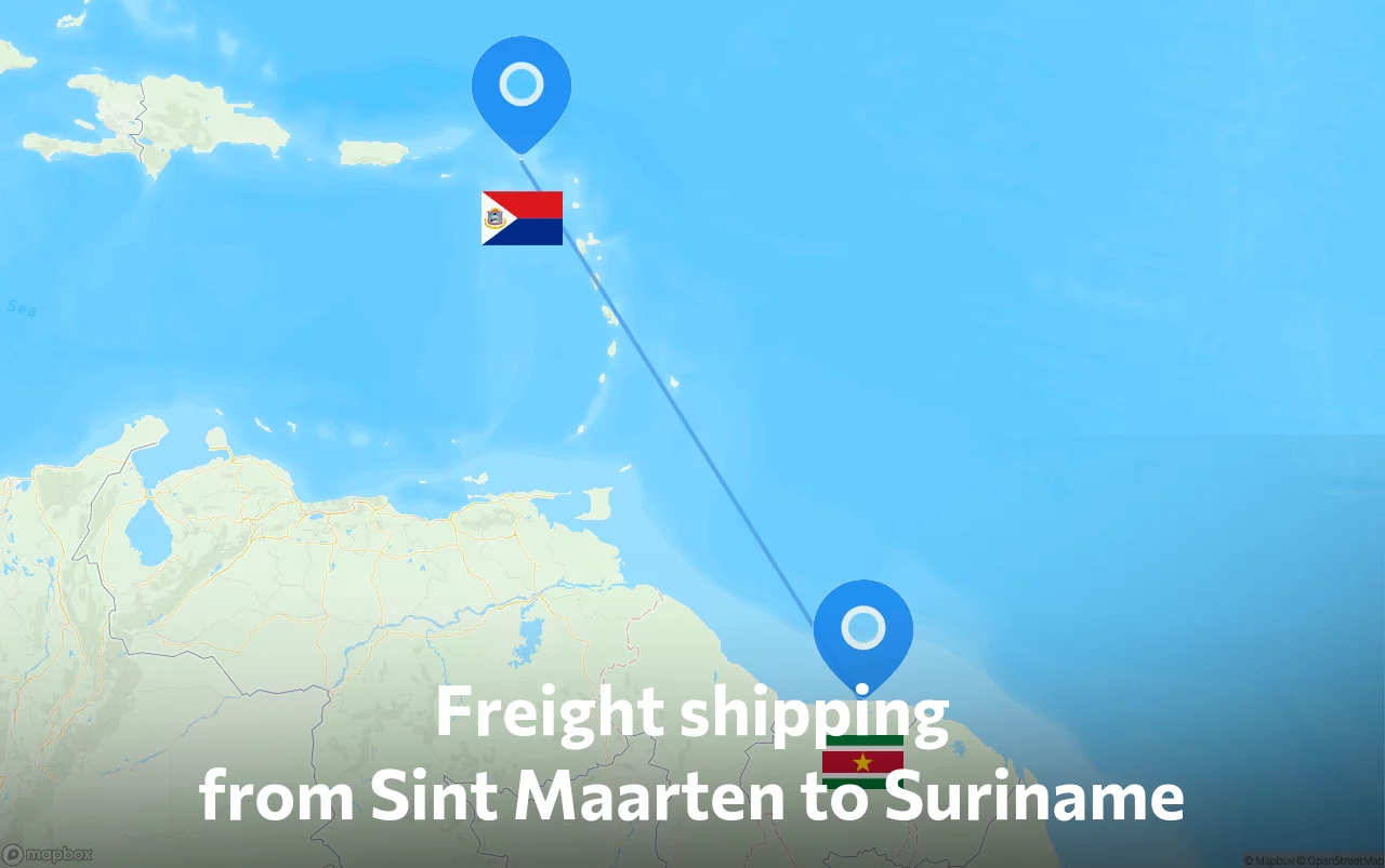 Shipping route from Sint Maarten to Suriname