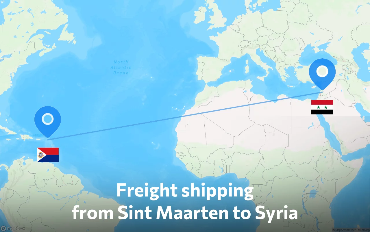 Shipping route from Sint Maarten to Syria