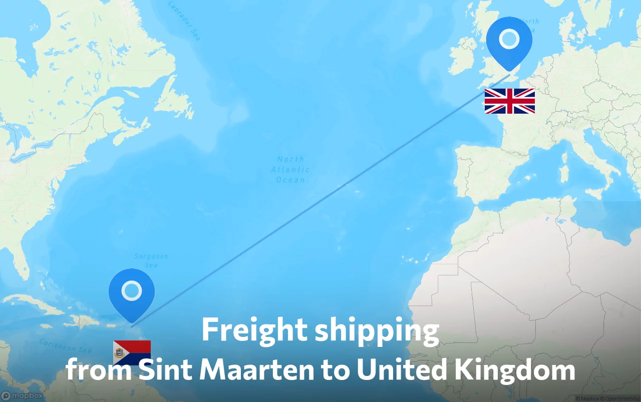 Shipping route from Sint Maarten to United Kingdom