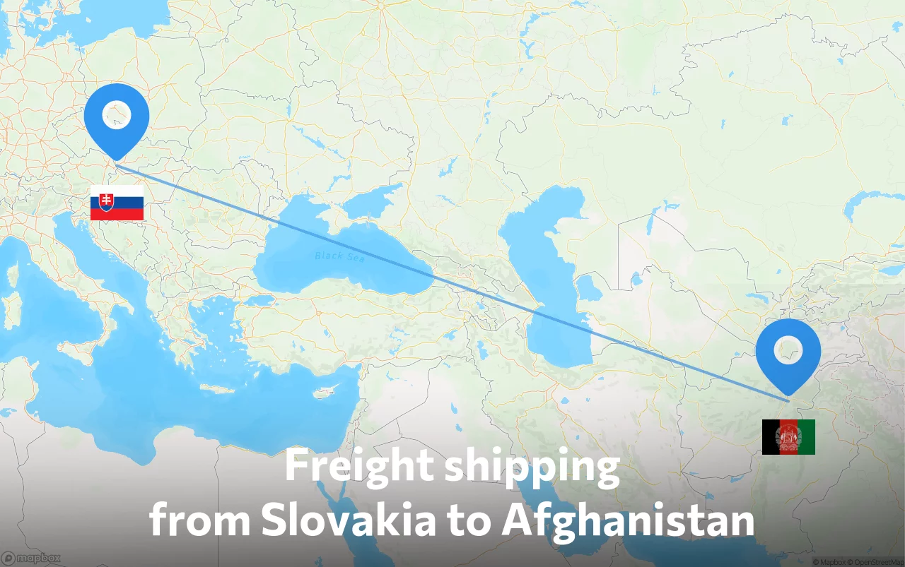 Shipping route from Slovakia to Afghanistan