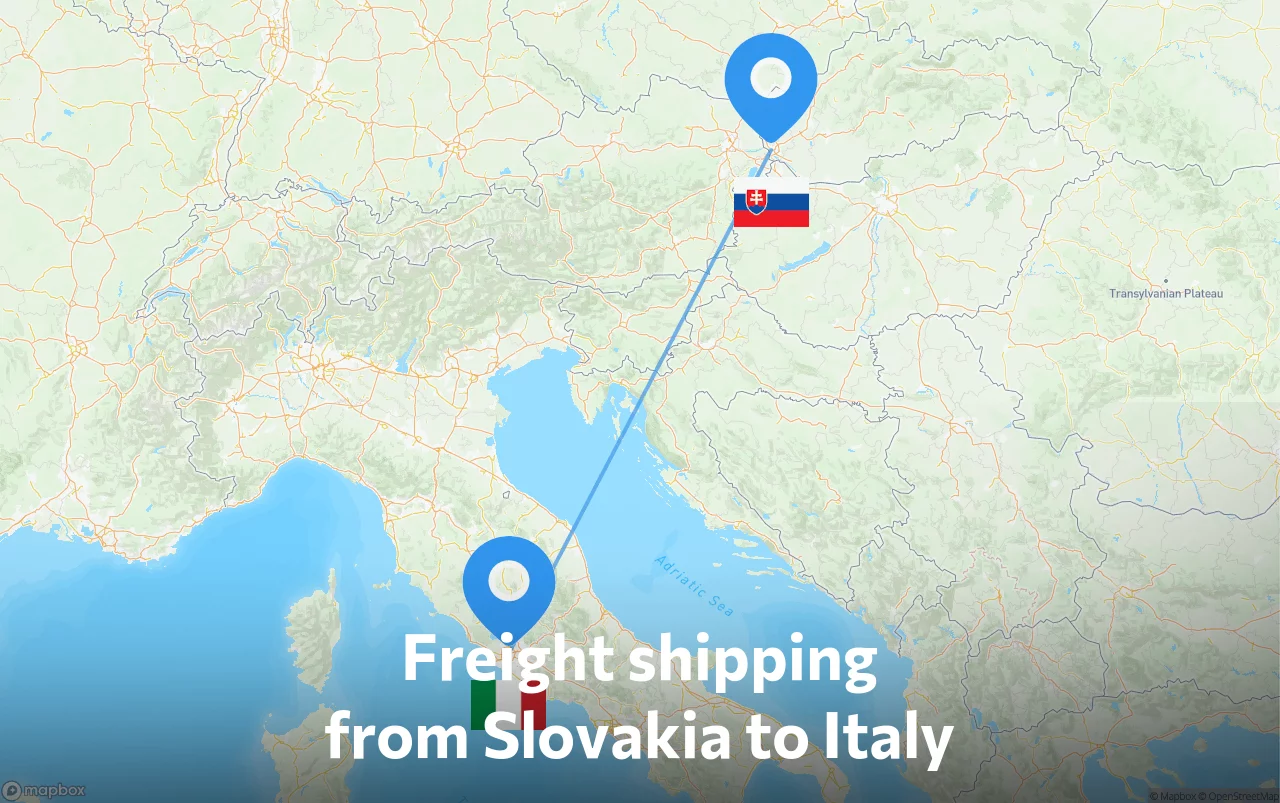 Shipping route from Slovakia to Italy