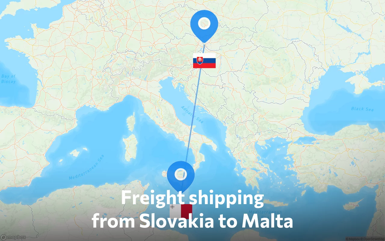 Shipping route from Slovakia to Malta