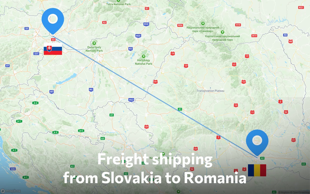 Shipping route from Slovakia to Romania
