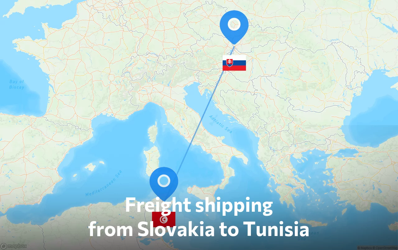 Shipping route from Slovakia to Tunisia