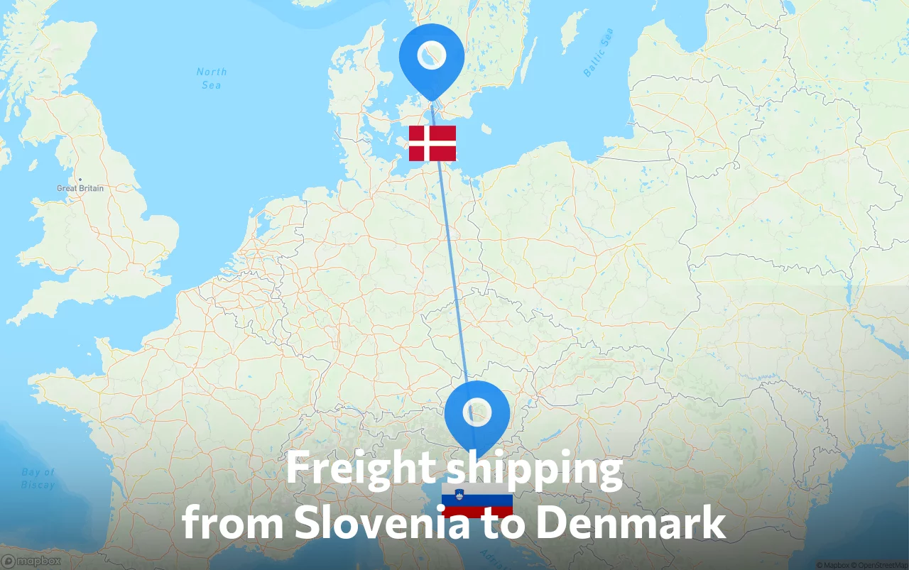 Shipping route from Slovenia to Denmark