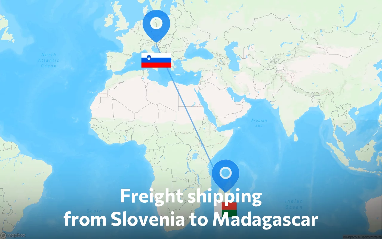 Shipping route from Slovenia to Madagascar