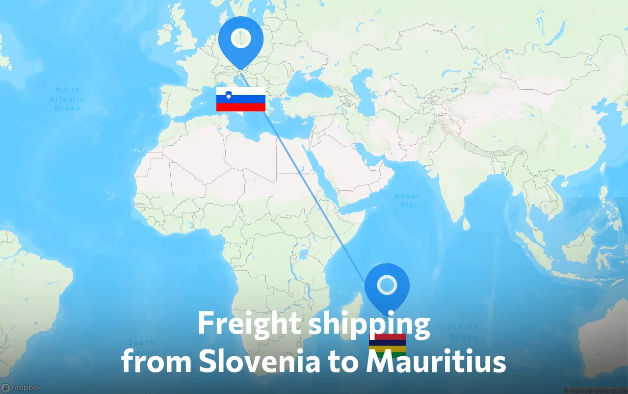 Shipping route from Slovenia to Mauritius