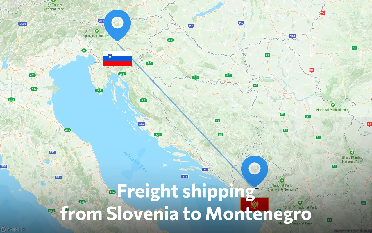 Shipping route from Slovenia to Montenegro